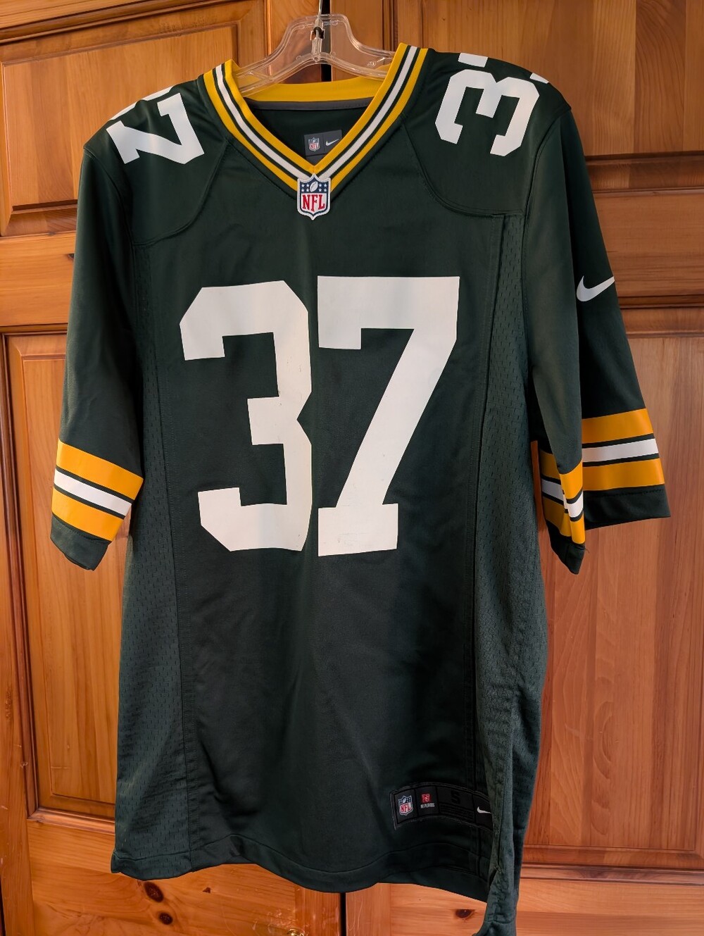 Nike Dark Green & White #37 Green Bay Packers Men's Jersey with Yellow Accents
